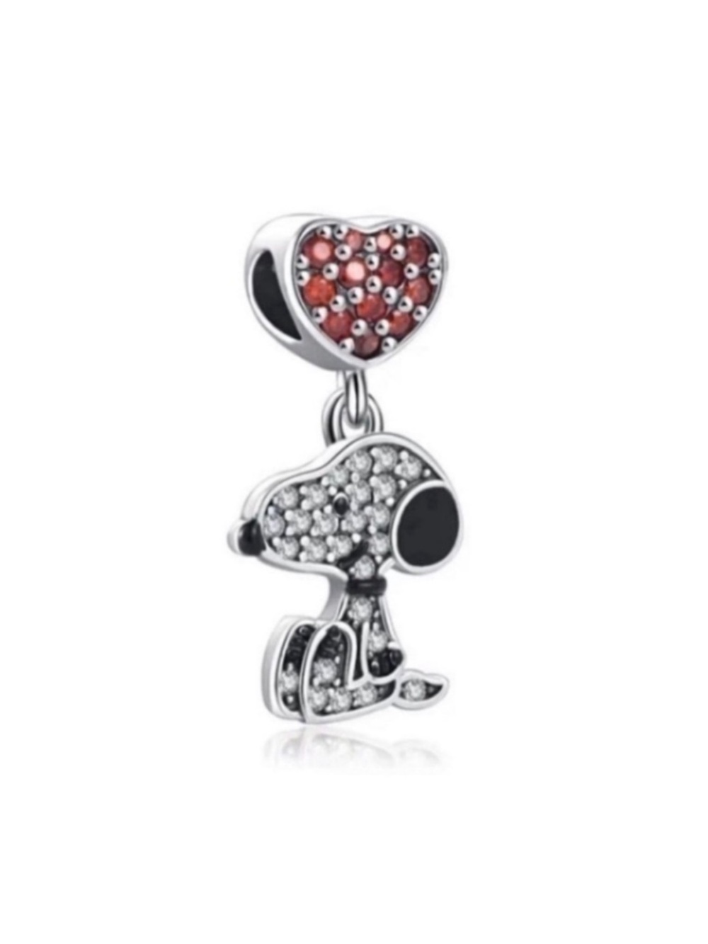 Peanuts Silver Snoopy Dangle Bracelet Charm with Red crystal Heart